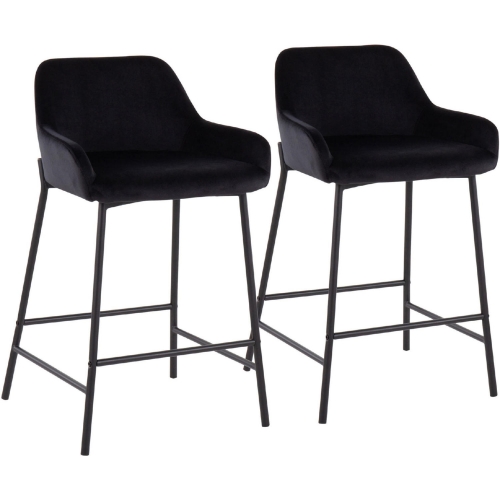 Daniella 24" Counter Stool in Black Velvet & Black Metal (Set of 2)